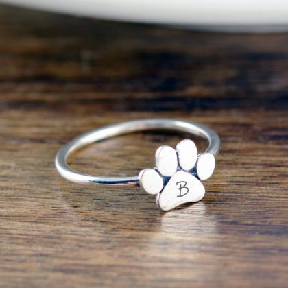 Dog Paw Initial Ring, Dog Paw Jewelry, Dog Paw..