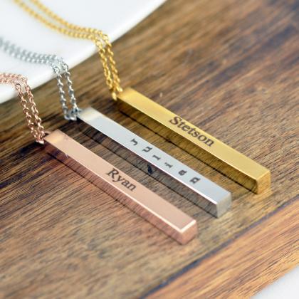 Vertical Bar Necklace, 4 Sided Bar Necklace,..
