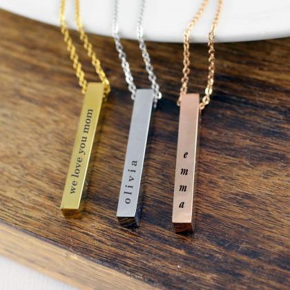 Bar Necklace, 4 Sided Bar Necklace, Personalized..