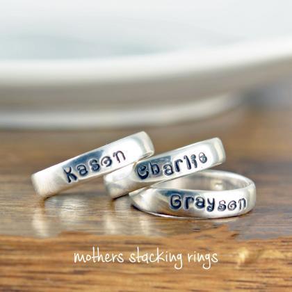 Mothers Ring, Stackable Name Rings,..