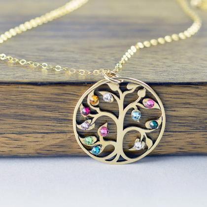 Gold Family Tree Necklace - Mother'..
