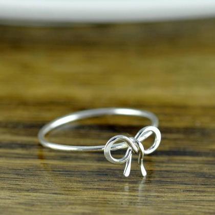 Sterling Silver Tiny Bow Ring, Stacking Ring,..