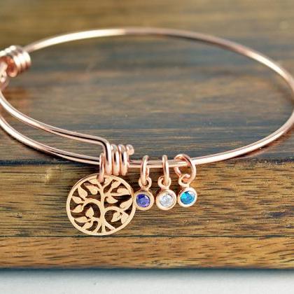 Rose Gold Family Tree Bracelet -..