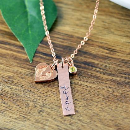 Rose Gold Baby Name Necklace, Mommy Necklace, Mom..