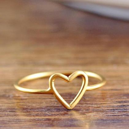 Gold Heart Ring, Heart Ring, Open Heart Ring, Gold..