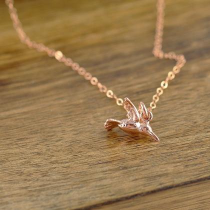 Charm Necklace - Rose Gold Hummingbird - Birthday..