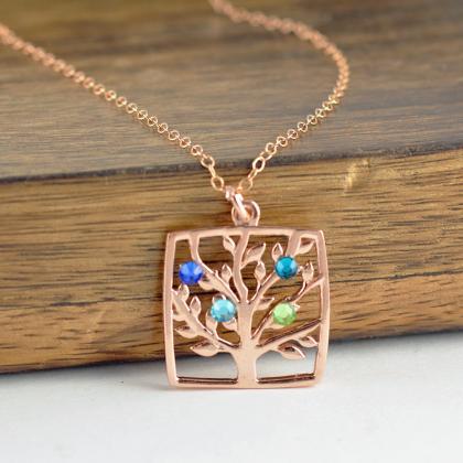 Rose Gold Family Tree Necklace -..