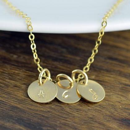 Gold Initial Necklace, Hand Stamped Necklace, Gold..