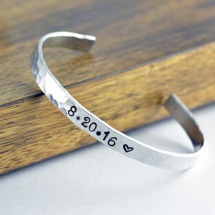 Custom Bracelet - Date Bracelet - Silver Cuff..