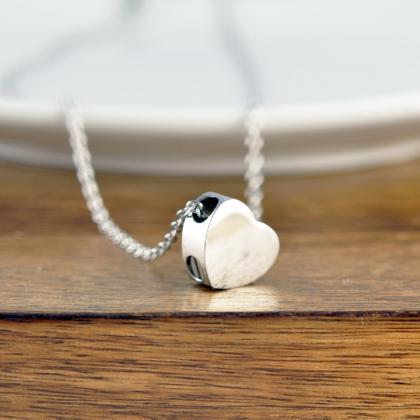 Silver Heart Necklace, Cremation Jewelry, Ash..
