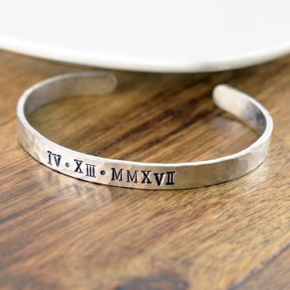 Roman Numeral Cuff Bracelet, Custom Date Jewelry,..