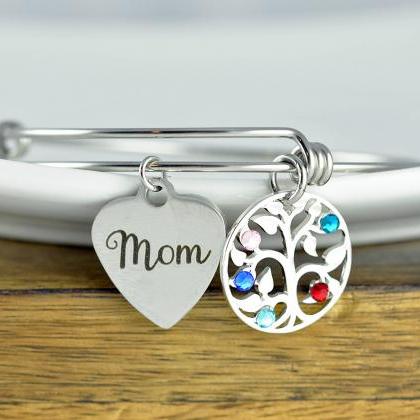 Mothers Birthstone Bracelet, Mom Bracelet, Silver..