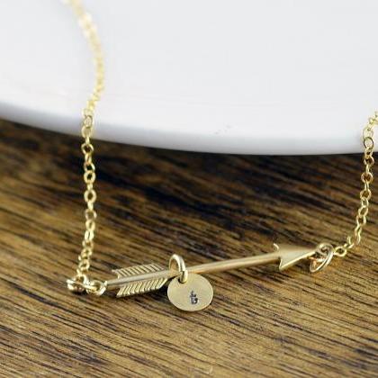 Personalized Arrow Necklace - Gold Initial..