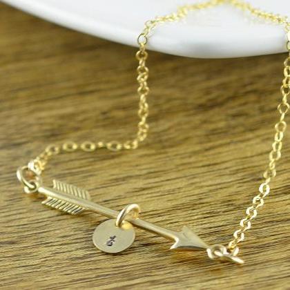 Personalized Arrow Necklace - Gold Initial..