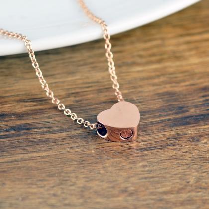 Rose Gold Heart Necklace, Cremation Jewelry, Ash..