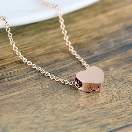 Rose Gold Heart Necklace, Cremation Jewelry, Ash..