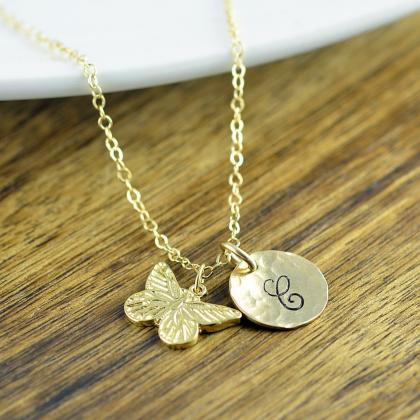 Personalized Necklace, Butterfly Initial Necklace,..