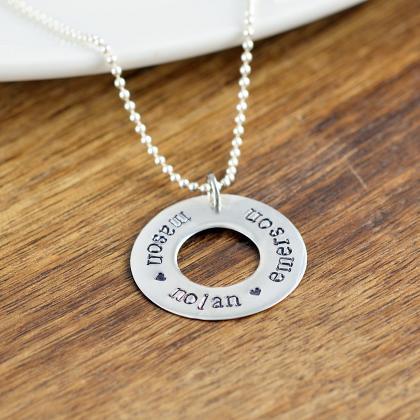 Hand Stamped Washer Necklace, Mother Necklace,..