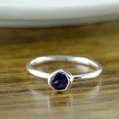 Sterling Silver Round Iolite Ring - Iolite Ring -..