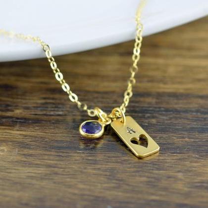 Gold Tag Necklace - Heart Charm Necklace - Heart..
