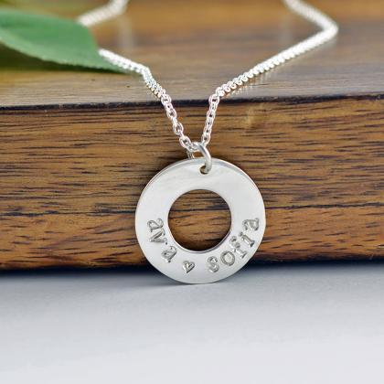 Silver Washer Necklace, Mother Necklace, Silver..