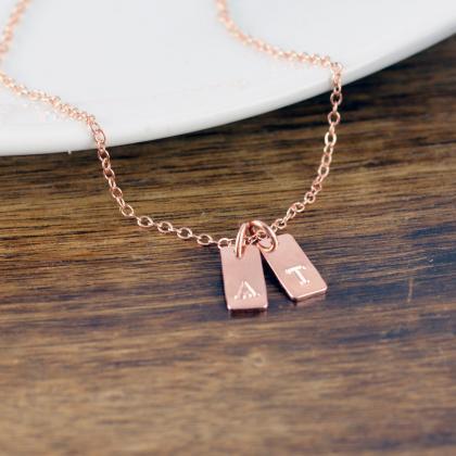 Rose Gold Tag Necklace - Initial Charm Necklace -..