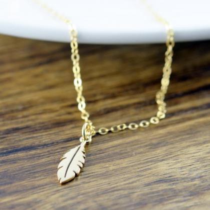 Gold Feather Charm Necklace, Gold Feather..