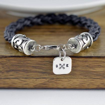 Mens Leather Bracelet Personalized - Mens Leather..