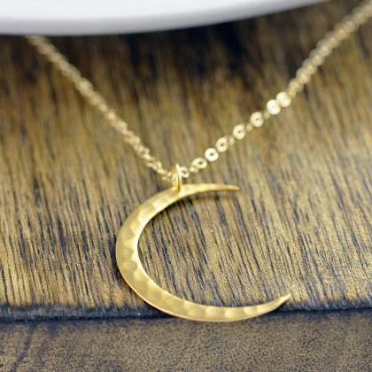 Crescent Moon Necklace, Moon Necklace, Gold..