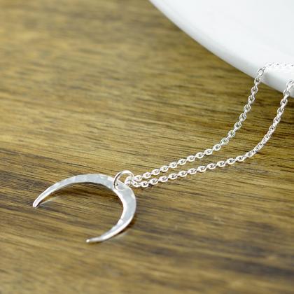 Crescent Moon Necklace, Moon Necklace, Sterling..
