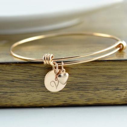 Rose Gold Heart Bracelet -Personali..
