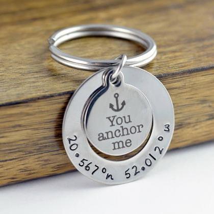 Engraved Keychain, You Anchor Me, Coordinate..