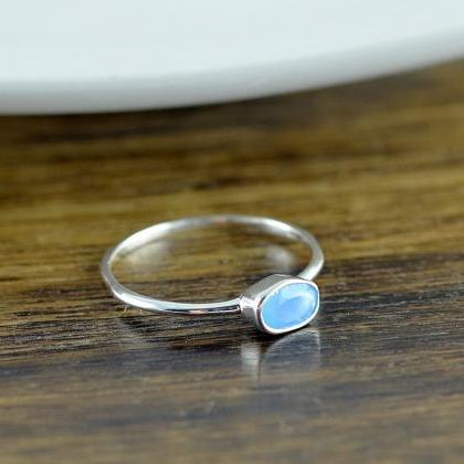 Sterling Silver Oval Blue Chalcedony Ring -..