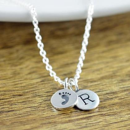 Baby Footprint Necklace - Mom Gift - Sterling..