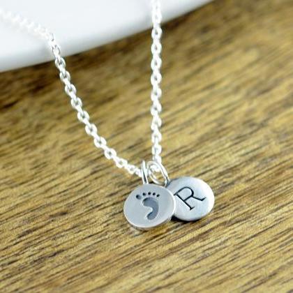 Baby Footprint Necklace - Mom Gift - Sterling..
