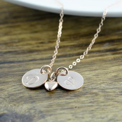 Rose Gold Initial Necklace - Heart Necklace -..