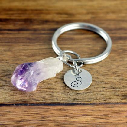 Initial Keychain, Personalized Gift, Amethyst..
