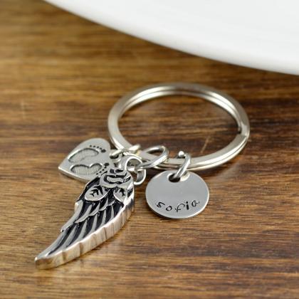 Personalized Memorial Keychain, Angel Wing..