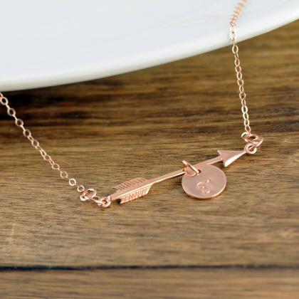 Personalized Arrow Necklace - Rose Gold Initial..