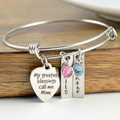 My Greatest Blessings, Personalized Mom Bracelet,..