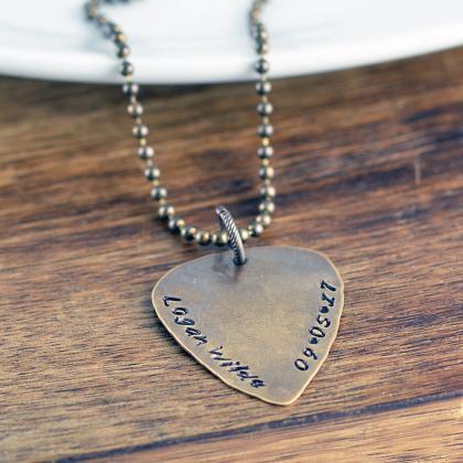 Personalized Mens Necklace, Guitar Pick Necklace,..
