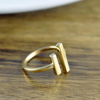 Parallel Bar Ring, Gold Ring, Parallel Ring, Long..