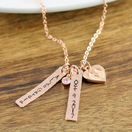 Rose Gold Baby Name Date Necklace, ..