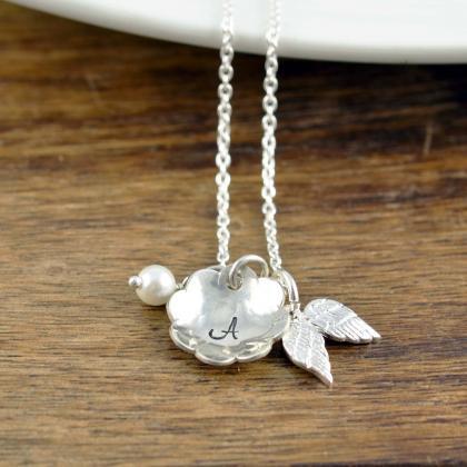Silver Initial Necklace, Memorial Jewelry,..