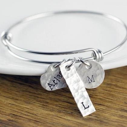 Personalized Bracelet - Silver Bangle Bracelet -..