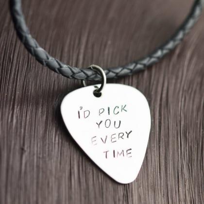 Personalized Handstamped Guitar Pick Necklace,..