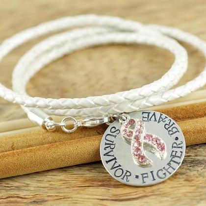 Personalized Hand Stamped Bracelet, Breast Cancer..