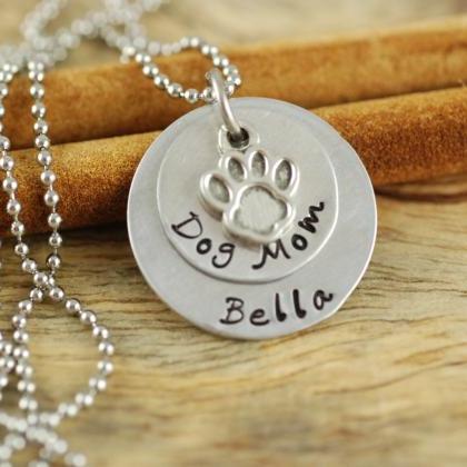 Personalized Hand Stamped Necklace, Dog Mom..