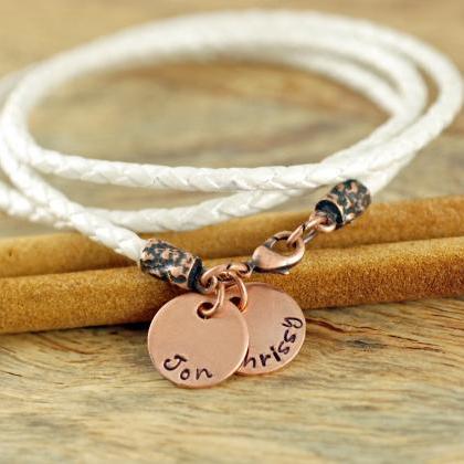 Personalized Leather Bracelet , Copper Name..