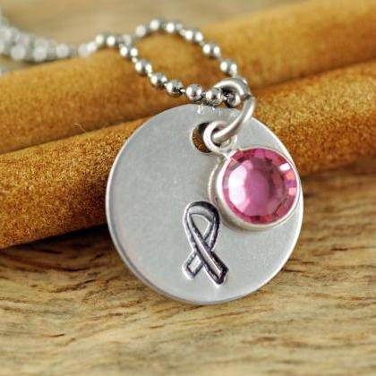 Personalized Hand Stamped Necklace, Breast Cancer..